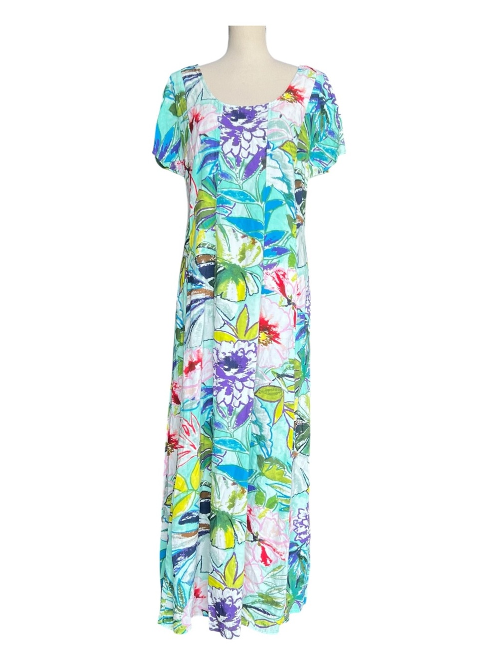 Jams World Turquoise Floral Maxi Dress with Purple & Lime Accents
